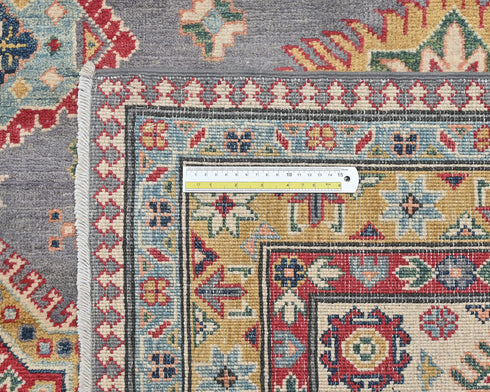 8x10 Gray Kuba Afghan Hand Knotted Wool Area Rug